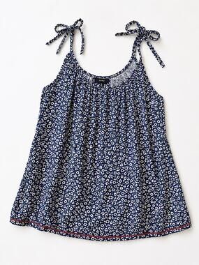 Zoey Blue White Floral Tie Strap Cami Tank Top XS Boho Cottagecore